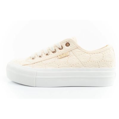 11. Lee Cooper buty sportowe damskie trampki koronkowe beżowe platforma