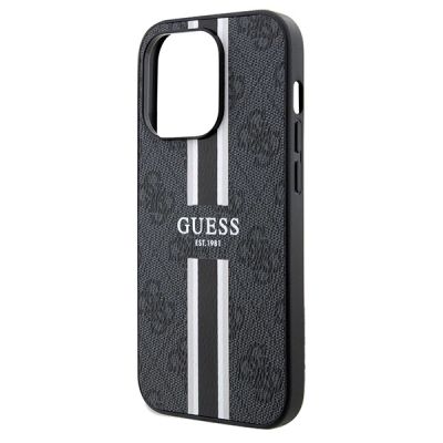 6. Etui Guess 4G Printed Stripes MagSafe na iPhone 15 Pro Max - czarne