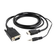 Adapter GEMBIRD A-HDMI-VGA-03-10 (HDMI M - D-Sub (VGA), Jack stereo 3,5 mm M; 3m; kolor czarny)