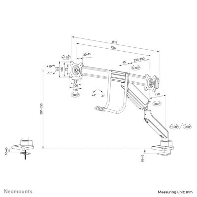 19. Neomounts DS75-450WH2 uchwyt / stojak do monitorów 81,3 cm (32") Biurko Biały