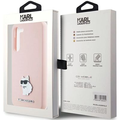 8. Etui Karl Lagerfeld Silicone Choupette Metal Pin na Samsung Galaxy S23+ - różowe