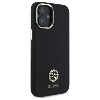 4. Etui Guess Silicone Logo Strass 4G na iPhone 16 - czarne