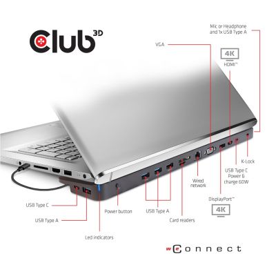 2. Stacja dokująca CLUB3D CSV-1564W100 USB 3.2 Gen 1 (3.1 Gen 1) Type-C Czarny