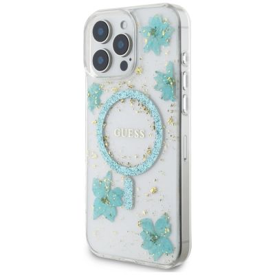 2. Etui Guess Resin Flowers Glitter MagSafe na iPhone 16 Pro - przezroczysto-zielone