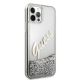 4. Etui Guess Glitter Vintage Script na iPhone 12 Pro Max - srebrne