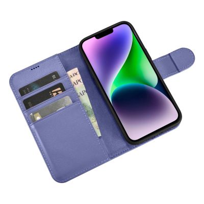 9. iCarer Wallet Case 2in1 etui iPhone 14 Plus skórzany pokrowiec z klapką Anti-RFID jasnofioletowy (WMI14220727-LP)