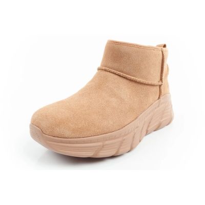 3. Skechers buty zimowe damskie botki za kostkę ocieplane skórzane brązowe