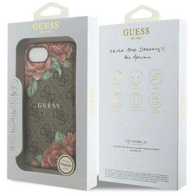 8. Etui Guess 4G Flowers Print MagSafe na iPhone 16e - brązowe