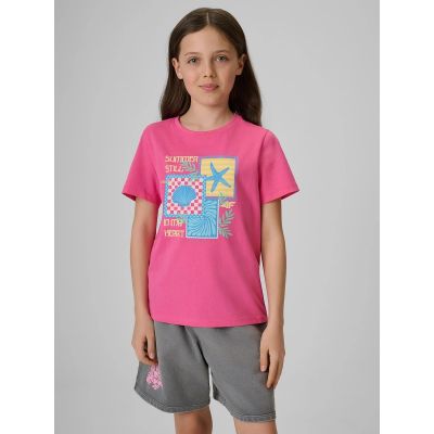T-shirt regular z nadrukiem dziewczęcy 4F 4FJRSS26TTSHF4418-54S