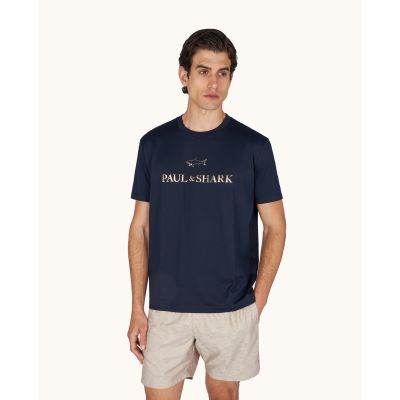 2. Paul&Shark T-shirt bawełniany męski granatowo-złoty 99311007-50E - klasyczny krój, logo
