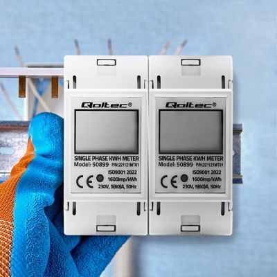 5. QOLTEC LICZNIK ZUŻYCIA ENERGII JEDNOFAZOWY NA SZYNĘ DIN | 230V | LCD | 2P