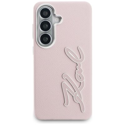3. Etui Karl Lagerfeld Grained Signature Metal Resin Logo na Samsung Galaxy S26 - różowe