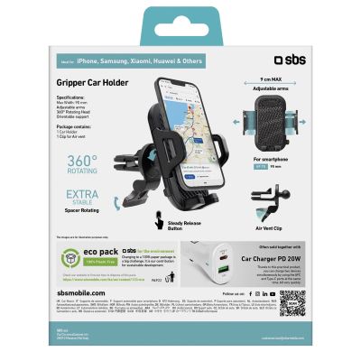 4. Uchwyt na smartfona SBS TEHWSUPCLIPSTG na kratkę nawiewu, ze wzmocnionymi szczękami - czarny