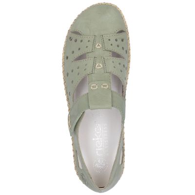 17. Półbuty damskie na rzep komfortowe ażurowe zielone Rieker 44852-52