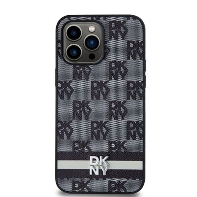 3. Etui DKNY Leather Checkered Mono Pattern & Printed Stripes na iPhone 14 Pro Max - czarne