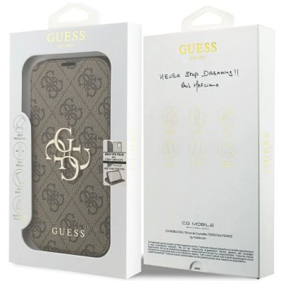 7. Etui Guess Book 4G Metal Logo na iPhone 18 Pro / 17 Pro - brązowe