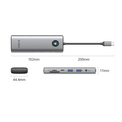 2. Stacja dokująca USB-C Orico PW11 9w1 2x USB-A 3.0 1x USB-C 3.0 1x USB-C PD 100 1x HDMI 4K 60Hz 1x microSD/SD 1x RJ45 2.5G Ethernet 1x Audio 3,5 mm - szara