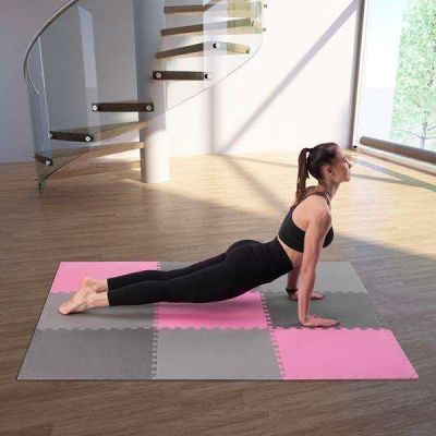 2. Mata puzzle Multipack One Fitness MP10 różowo-szare 9 elementów 10 mm