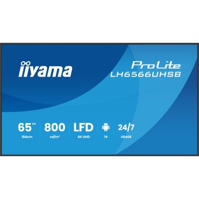 2. iiyama LH6566UHSB-B1AG signage display Płaski panel Digital Signage 165,1 cm (65") LCD Wi-Fi 800 cd/m2 4K Ultra HD Czarny Procesor wbudowany Android 24/7