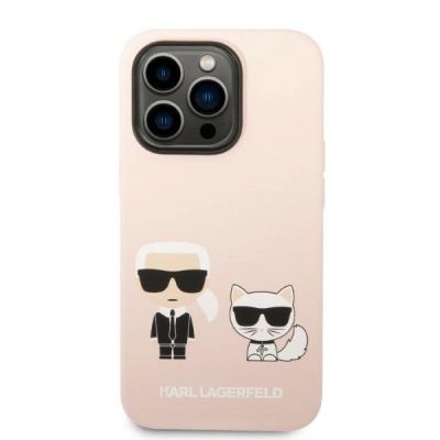 3. Etui Karl Lagerfeld Silicone Karl&Choupette MagSafe na iPhone 14 Pro - jasnoróżowe