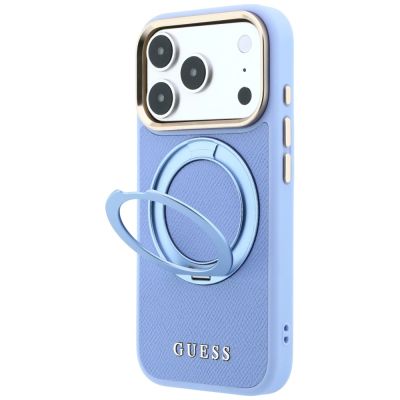 2. Etui Guess Ring Stand 360 Grained Classic Logo MagSafe na iPhone 18 Pro Max / 17 Pro Max - jasnoniebieskie