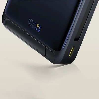 14. Powerbank Baseus Nomos 10000mAh 30W Qi2 z podstawką kompatybilny z MagSafe z wbudowanym kablem USB-C - czarny