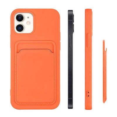 9. Card Case silikonowe etui portfel z kieszonką na kartę dokumenty do iPhone 12 Pro pomarańczowy