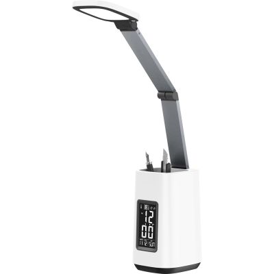 Nowoczesna lampka na biurko LED Activejet TECHNIC biała z wyświetlaczem LED (data, godzina, budzik) składana