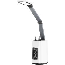 Nowoczesna lampka na biurko LED Activejet TECHNIC biała z wyświetlaczem LED (data, godzina, budzik) składana