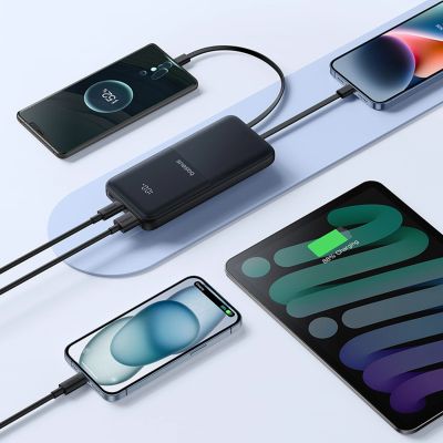 10. Powerbank Baseus Lipow 10000mAh 22.5W z podwójnym wbudowanym kablem z wyświetlaczem (z dodatkowym czarnym kablem Baseus Simple USB-A - USB-C 3A 0,2m) - czarny