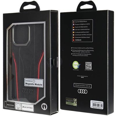 8. Etui Audi Genuine Leather z MagSafe na iPhone 14 Pro Max - czarno-czerwone