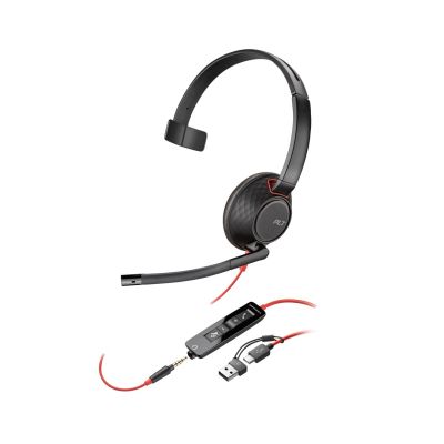 16. POLY Jednouszny zestaw słuchawkowy USB-C Blackwire 5210 + wtyczka 3,5 mm + przejściówka USB-C/A