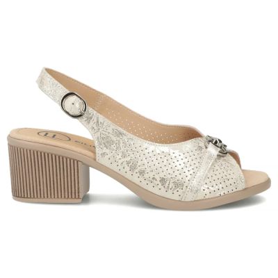 2. Skórzane sandały damskie na klocku złote Filippo DS7645