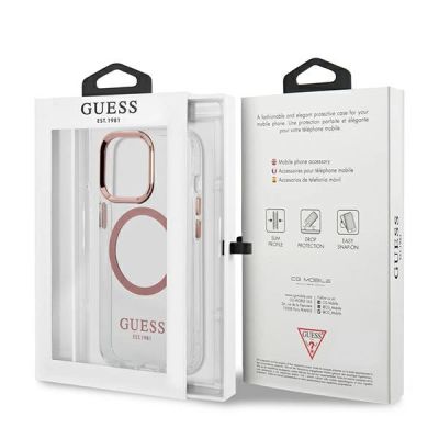 8. Etui Guess Metal Outline MagSafe na iPhone 13 Pro / iPhone 13 - różowe