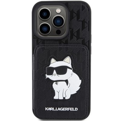 3. Etui Karl Lagerfeld Saffiano Cardslots and Stand Monogram Choupette do iPhone 15 Pro - czarne