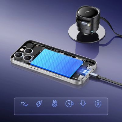 10. Ładowarka samochodowa Baseus Enjoyment Max 60W ze zwijanymi kablami USB-C i Lightning - czarna
