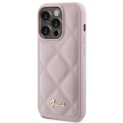 2. Etui Guess Quilted Metal Logo na iPhone 15 Pro Max - różowe