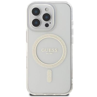 3. Etui Guess IML Glitter Circle MagSafe na iPhone 16 Pro Max - przezroczyste