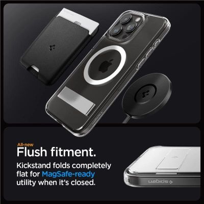13. Etui Spigen Ultra Hybrid S MagSafe z podstawką do iPhone 15 Pro - przezroczyste