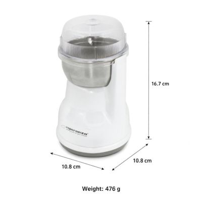 7. Młynek do kawy Esperanza Lungo EKC002W (160W; udarowy; kolor biały)