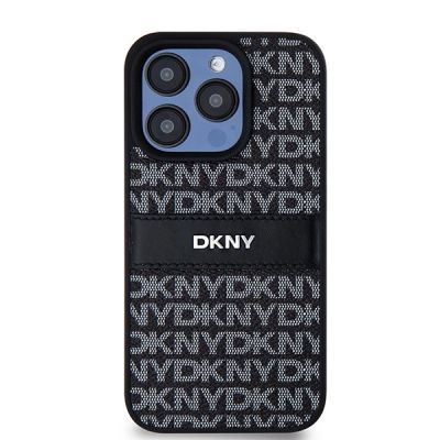 3. Etui DKNY Leather Mono Stripe & Metal Logo na iPhone 15 Pro - czarne