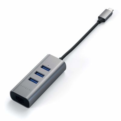 4. Satechi Aluminium Hub 2in1 - aluminiowy Hub do laptopów i komputerów stacjonarnych USB-C (3x USB-A, Ethernet) (space gray)