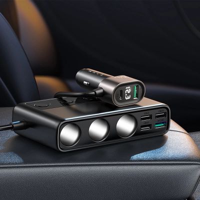 8. Ładowarka samochodowa 9w1 Joyroom JR-CL06 154W 5x USB-A / USB-C / 3x gniazdo zapalniczki PD QC PPS - czarna