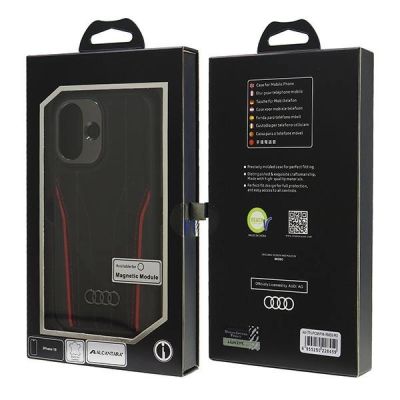 7. Etui Audi Genuine Leather z MagSafe na iPhone 16 6.1" - czarno-czerwone