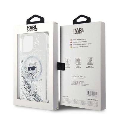 8. Etui Karl Lagerfeld Liquid Glitter Choupette Head MagSafe na iPhone 12 / 12 Pro - przezroczyste