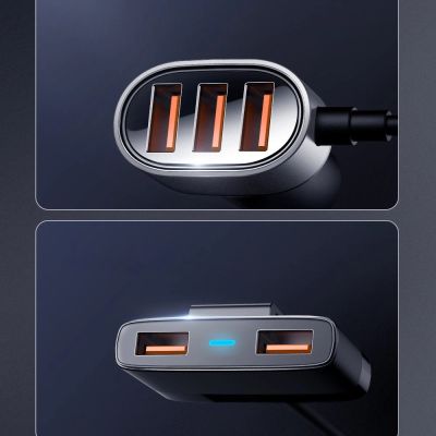 11. Joyroom szybka ładowarka samochodowa 5x USB 6,2 A z przedłużaczem czarny (JR-CL03)