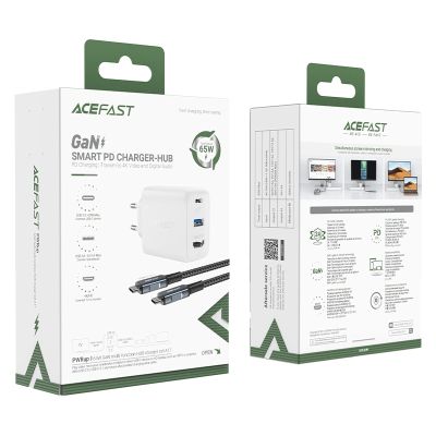 4. Acefast 2w1 ładowarka sieciowa GaN 65W USB Typ C / USB, adapter przejściówka HDMI 4K@60Hz (zestaw z kablem) biały (A17 white)