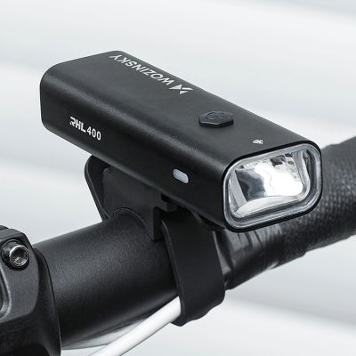 9. Zestaw lampek rowerowych Wozinsky WSBLB2 przednia (400 lm) USB-C i tylna USB micro - czarny