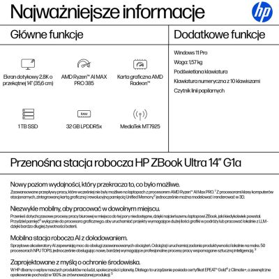 4. HP ZBook Ultra 14 G1a Ryzen AI Max PRO 390 14.0" 2.8K Touch OLED IPS 400nits BV LBL 32GB LPDDR5x-8533 SSD1TB Radeon 8050S Cam IR 5 MPx 74,5Wh W11Pro 3Y OnSite