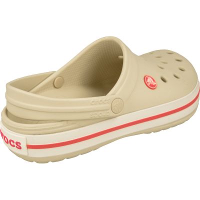 Klapki Crocs Crocband W 11016 w kolorze beżowym z elementami w odcieniu białym i różowym, materiał Croslite, otwory na ozdoby Jibbitz